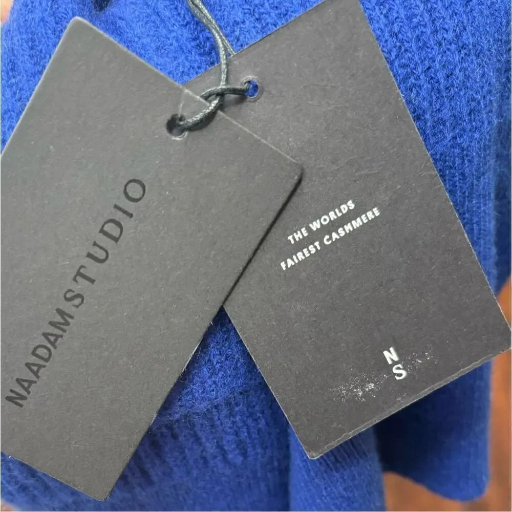 Naadam 100% Cashmere Cardigan in Blue & Black NWT Size X-Small